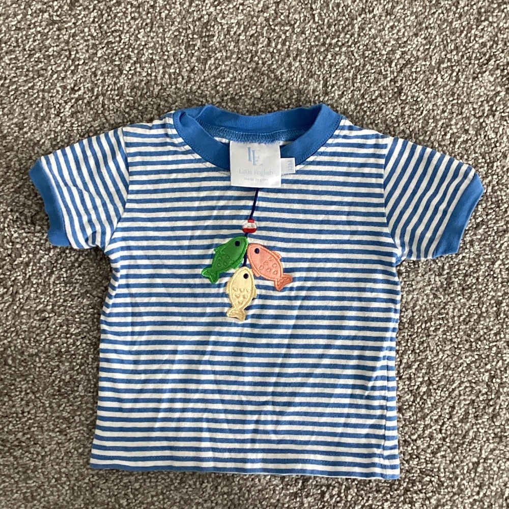 Little English Blue Striped Tee with Fish Appliqué